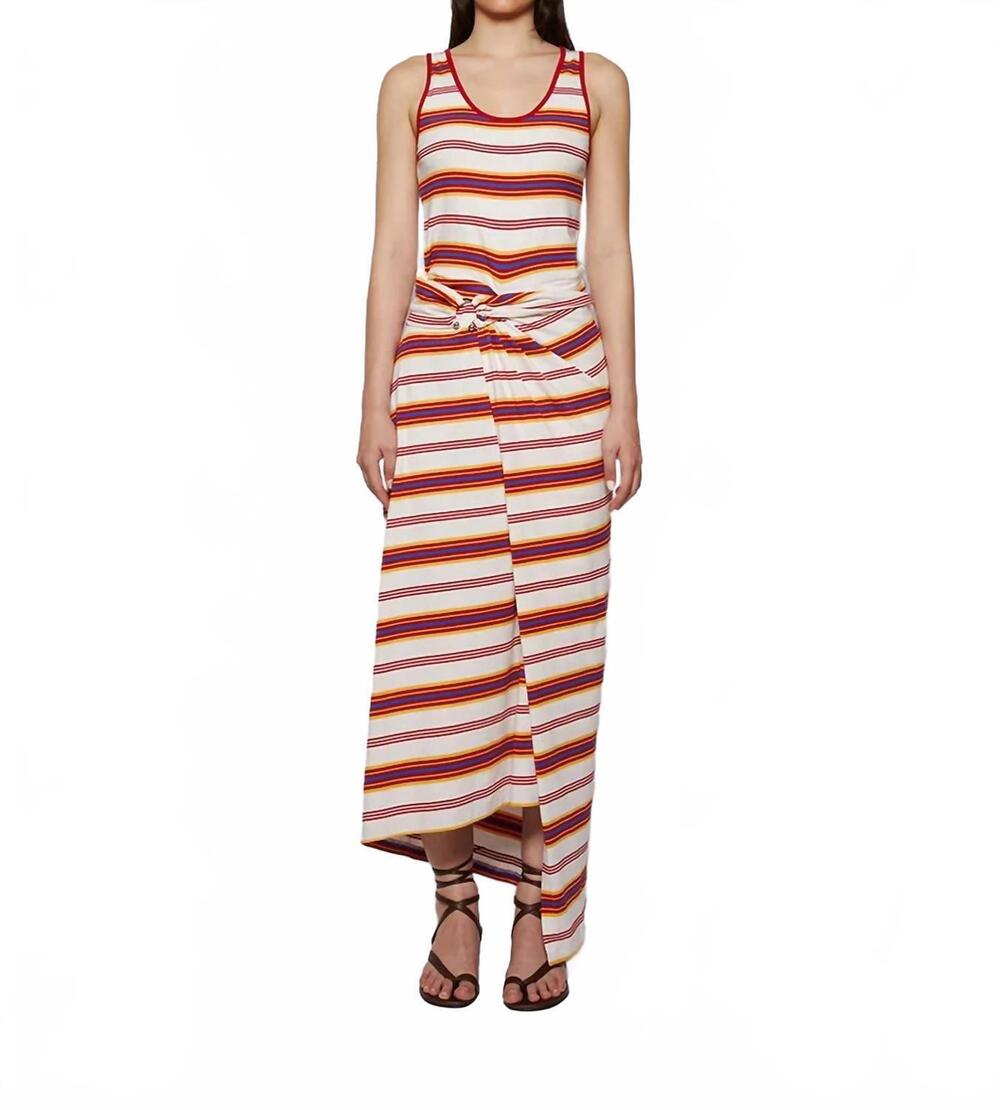 NEW RABANNE sleeveless striped maxi dress in cream/ orange
